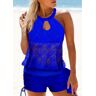 unsigned Lace Stitching Bib Neck Tie Side Tankini Set