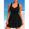 unsigned Wave Mesh Cross Strap Black Swimdress Top