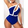 unsigned Royal Blue Contrast Stitch Cutout One Piece Swimwear