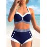 unsigned Button High Waisted Striped Navy Bikini Set