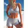 unsigned Glitter Fabric Light Grey Mid Waist Bikini Set