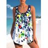 unsigned Bowknot Floral Print Multi Color Tankini Top