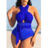 unsigned Lace Stitching Cross Strap One Piece Swimwear