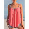 unsigned Striped Bowknot Coral Red Tankini Set