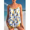 unsigned Leaf Print Bowknot Yellow Tankini Set