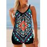 unsigned Tribal Print Multi Color Bowknot Tankini Top