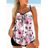 unsigned Pink Floral Print Bowknot Tankini Top