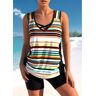 unsigned Criss Cross Striped Multi Color Tankini Top