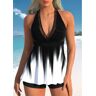 unsigned Criss Cross Ombre Black Tankini Top