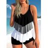 unsigned Handkerchief Hem Black Contrast Tankini Top