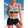 unsigned Double Straps Drawstring Striped Black Bikini Top