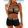 unsigned Metal Ring Tribal Print Multi Color Bikini Top