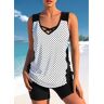 unsigned Criss Cross Polka Dot White Tankini Top