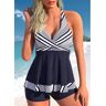 unsigned Criss Cross Striped Navy Tankini Top