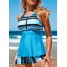 unsigned Zipper Geometric Print Neon Blue Tankini Top