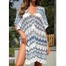 unsigned Wave Pattern Print Blue Cover Up