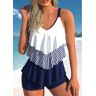 unsigned Handkerchief Hem Navy Contrast Tankini Top