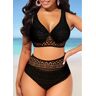 unsigned Lace Stitching Black Wide Strap Bikini Top