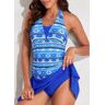 unsigned Patchwork Tribal Print Royal Blue One Piece Swimwear