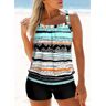 unsigned Criss Cross Geometric Print Multi Color Tankini Top