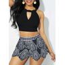 unsigned Bowknot Swimwear Top and Printed High Waisted Pantskirt
