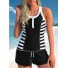 unsigned Zipper Mid Waisted Striped Black Tankini Set