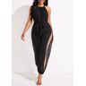 unsigned Split Cutout Tie Black Beach Jumpsuit