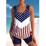 unsigned American Flag Print High Waisted Tankini Set