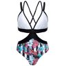 unsigned Floral Print Cross Strap Contrast One Piece Swimwear