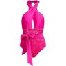 unsigned Cross Halter Lace Stitching Rose Red One Piece Swimwear