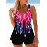 unsigned Rose Red Wide Strap Radial Print Tankini Top