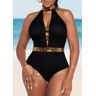 unsigned Shinning Ladder Cutout Black One Piece Swimwear