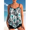 unsigned Handkerchief Hem Random Floral Print White Tankini Top