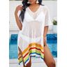 unsigned Breathable Split Striped White Cover Up