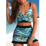 unsigned Criss Cross Marble Print Cyan Bikini Set