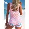 unsigned Three-piece Floral Print Light Pink Tankini Set