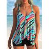 unsigned Handkerchief Hem Multi Stripe Print Tankini Top