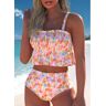 unsigned Smocked Ditsy Floral Print Multi Color Bikini Set