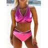 unsigned Contrast Binding Tie Hot Pink Bikini Set