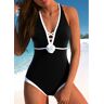 unsigned Contrast Binding Cutout Black One Piece Swimwear