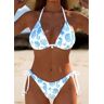 unsigned Tie Marine Life Print White Bikini Set