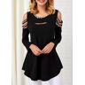 unsigned Curved Hem Cold Shoulder Pearl Embellished T Shirt