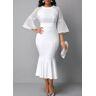 unsigned Mesh Panel Flare Sleeve Round Neck Mermaid Dress