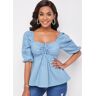 unsigned Drawstring Detail Half Sleeve Solid Blouse