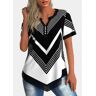 unsigned Asymmetric Hem Chiffon Panel Geometric Print Blouse