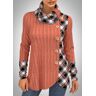 unsigned Twisted Pattern Plaid Cowl Neck Sweatshirt