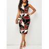 unsigned Sleeveless Round Neck Contrast Printed Bodycon Dress