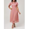 unsigned Short Sleeve Turndown Collar Dusty Pink Lace Dress