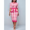 unsigned Plaid Pink Round Neck Bodycon Dress