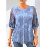 unsigned Embroidered Light Blue 3/4 Sleeve Button Up Blouse